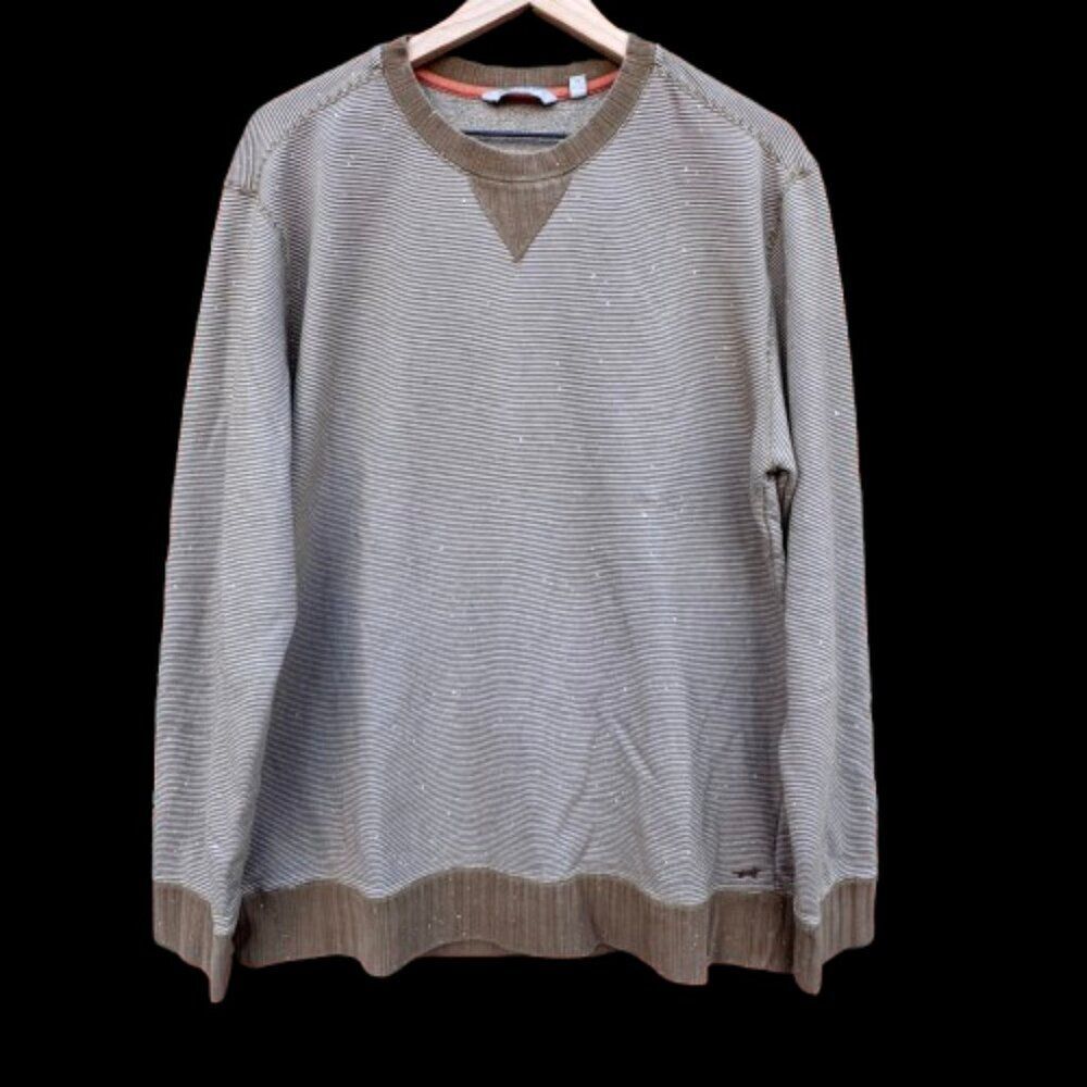 Horny Toad Bandwidth Crew Sweatshirt Mens Large Green White Stripe Specks